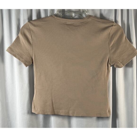 Zara Short Sleeves Cropped Cotton Blend Top, Tan, Sz: S, 83-33 - Picture 7 of 11